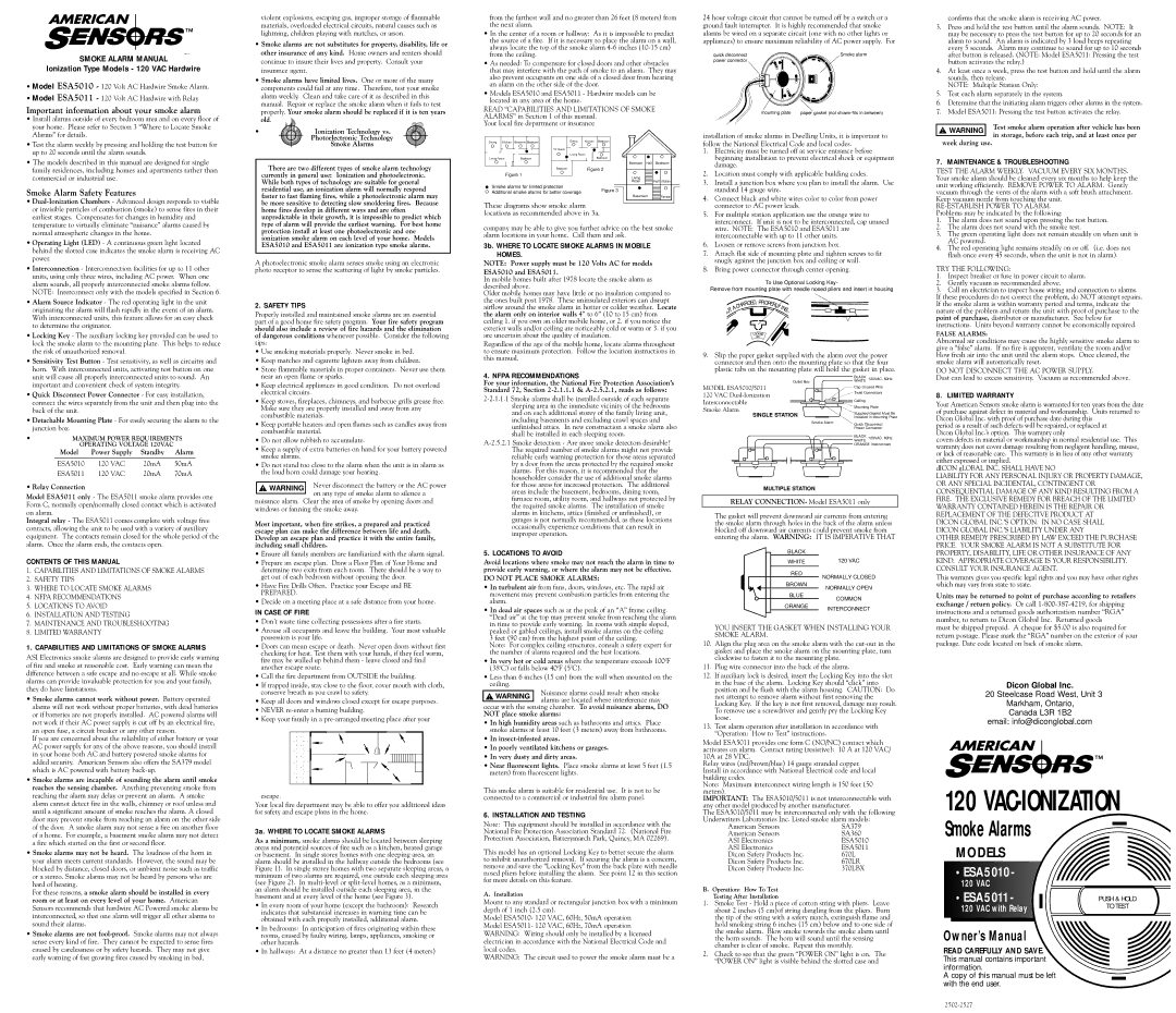 American Sensor ESA5010 owner manual Contents of this Manual, Capabilities and Limitations of Smoke Alarms, Safety Tips 