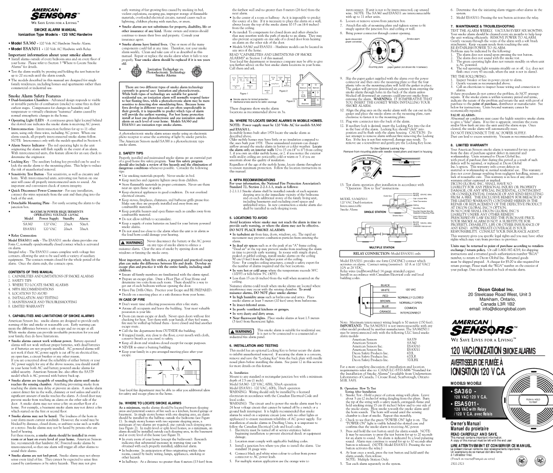 American Sensor ESA5011 owner manual Contents of this Manual, Capabilities and Limitations of Smoke Alarms, Safety Tips 