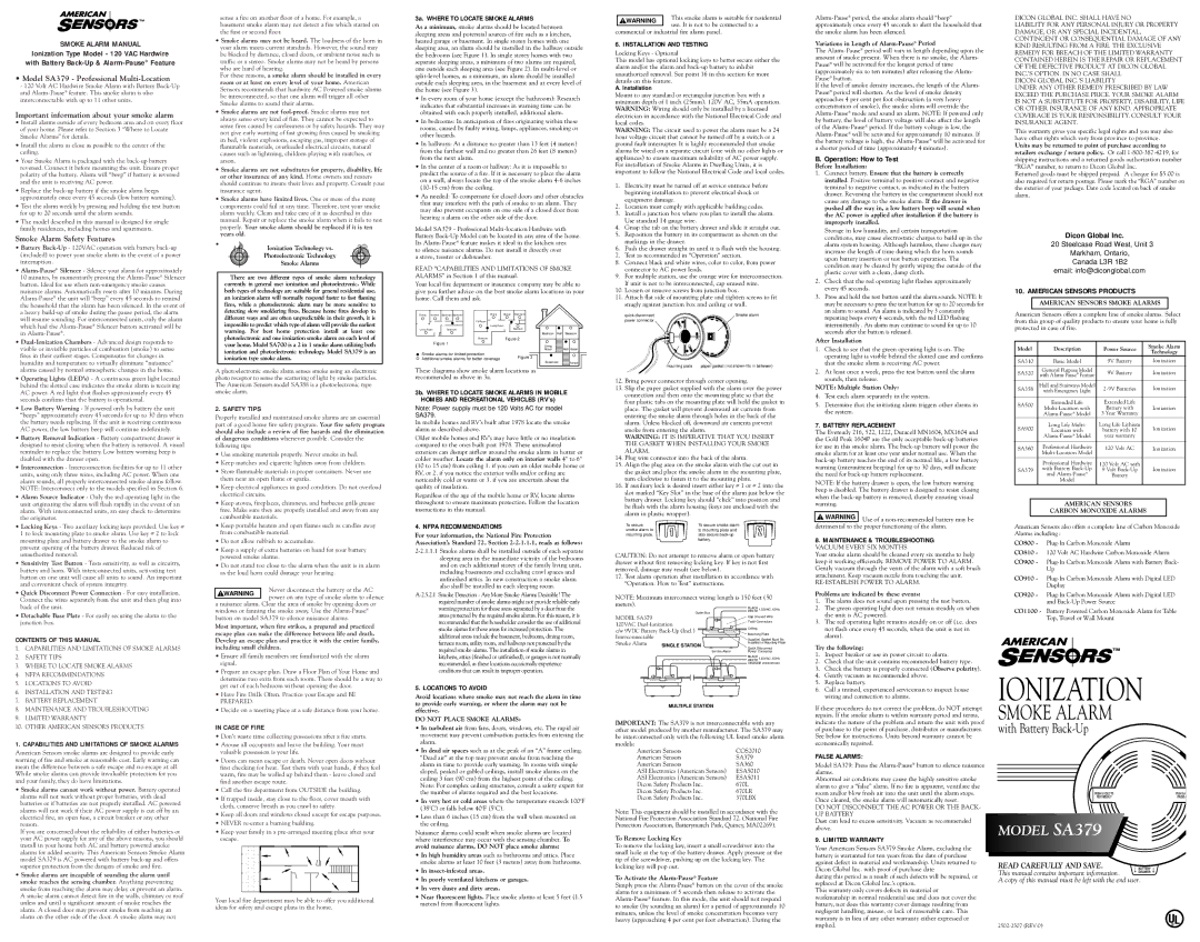 American Sensor SA379 warranty Contents of this Manual, Capabilities and Limitations of Smoke Alarms, Safety Tips 