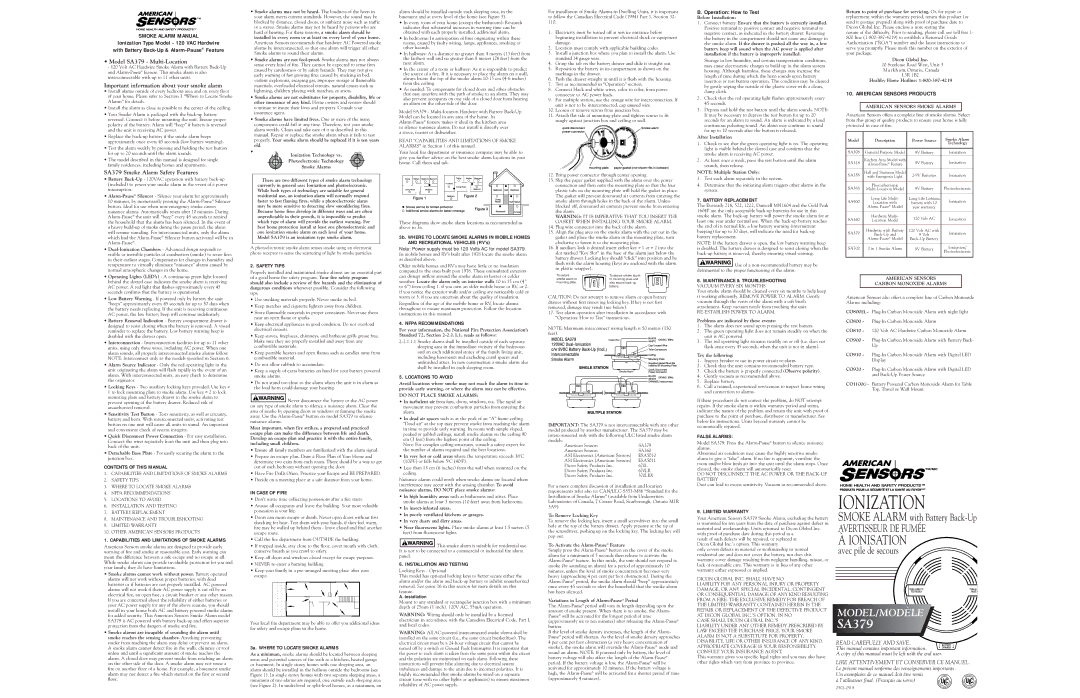 American Sensor SA379 warranty Contents of this Manual, Capabilities and Limitations of Smoke Alarms, Safety Tips 