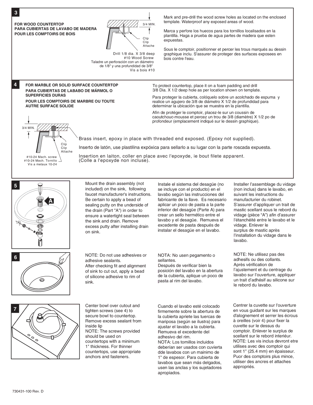 American Standard 0612, 0632 installation instructions For Wood Countertop 