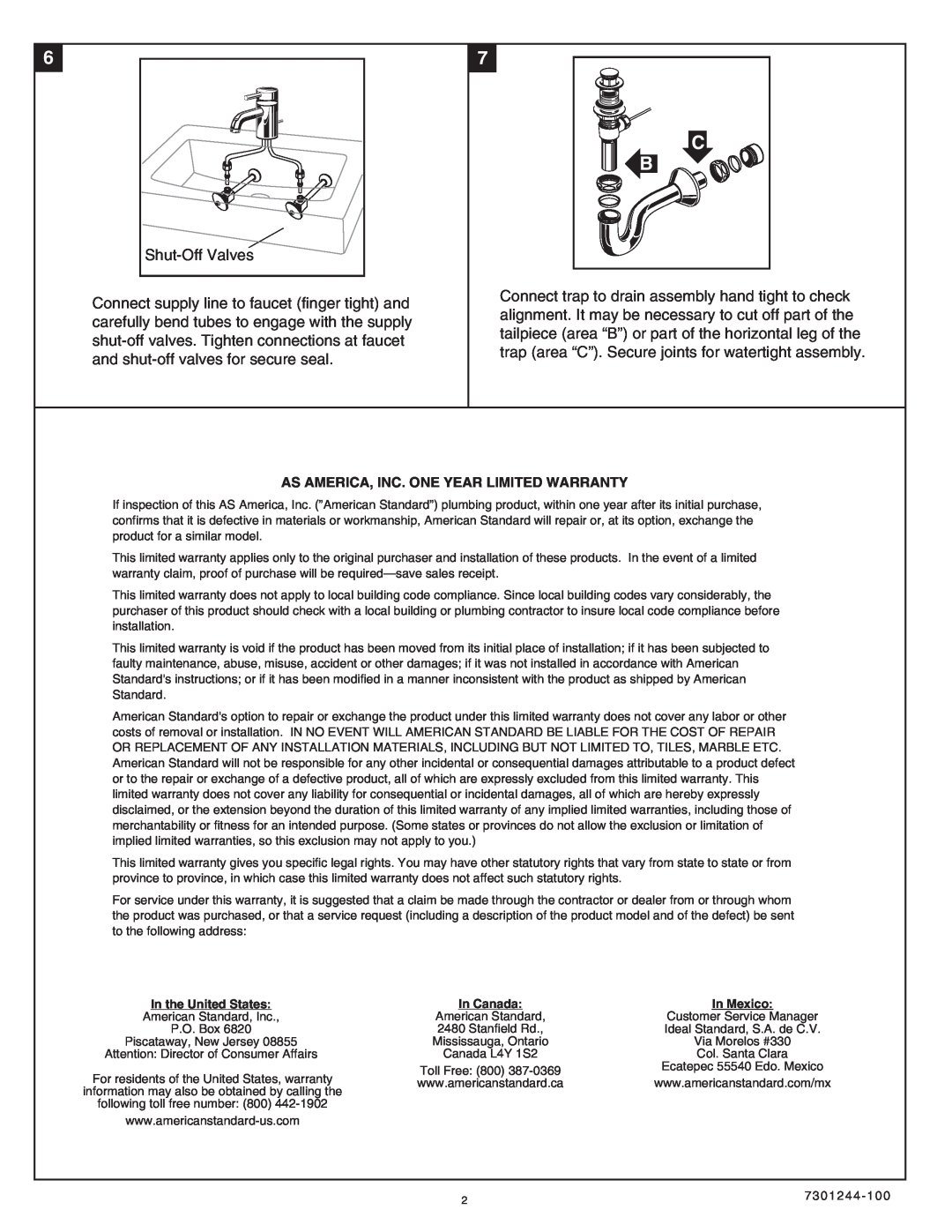 American Standard 0621.001 STUDIO installation instructions 7 C B 