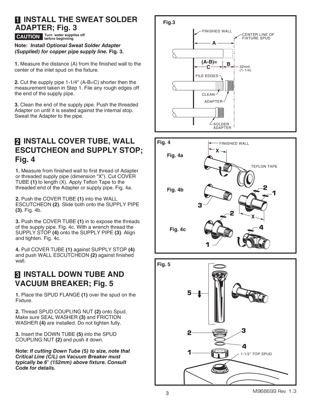 American Standard 6065.122, 065.525, 6065.161, 6065.565 Install the Sweat Solder Adapter Fig, Escutcheon and Supply Stop Fig 