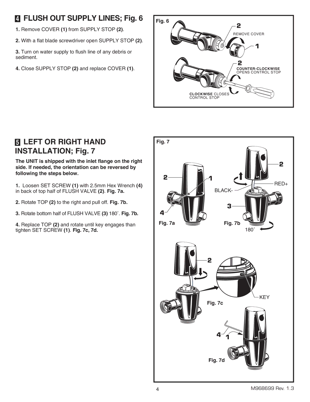 American Standard 6065.162, 065.525, 6065.161, 6065.565 Flush OUT Supply Lines Fig, Left or Right Hand Installation Fig 