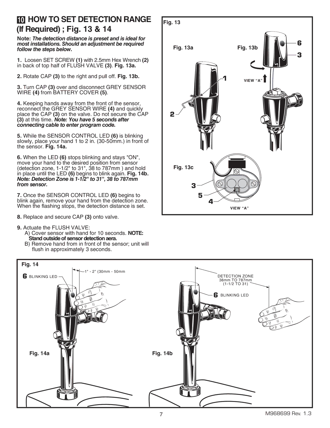 American Standard 6065.565, 065.525 HOW to SET Detection Range If Required, Stand outside of sensor detection aera 