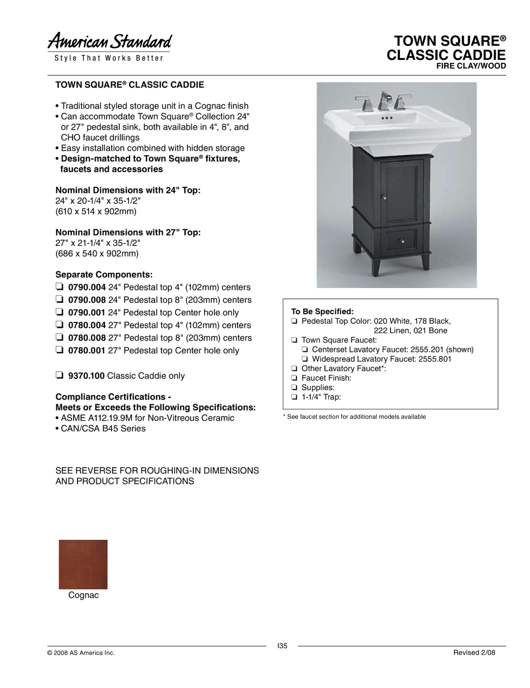 American Standard 0790.004 24 dimensions Town Square Classic Caddie, Nominal Dimensions with 27 Top, Separate Components 