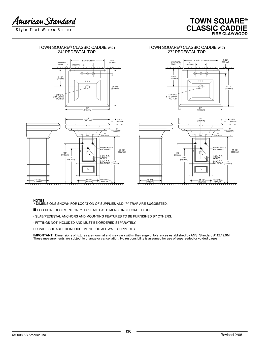 American Standard 0780.001, 0790.008, 0790.004 24, 0790.001, 0780.004, 0780.008, 9370.100 dimensions Pedestal TOP 