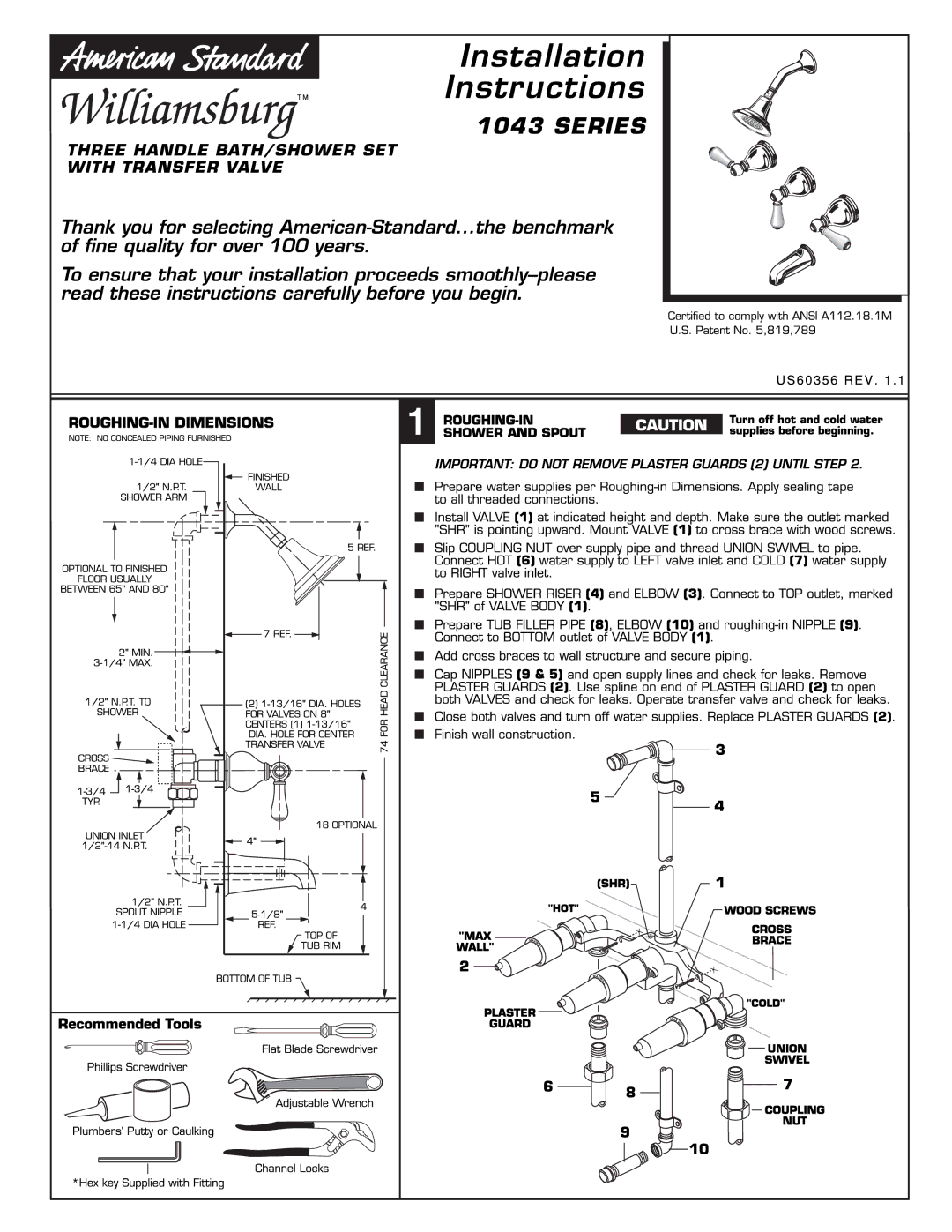 American Standard 1043 Series manual 