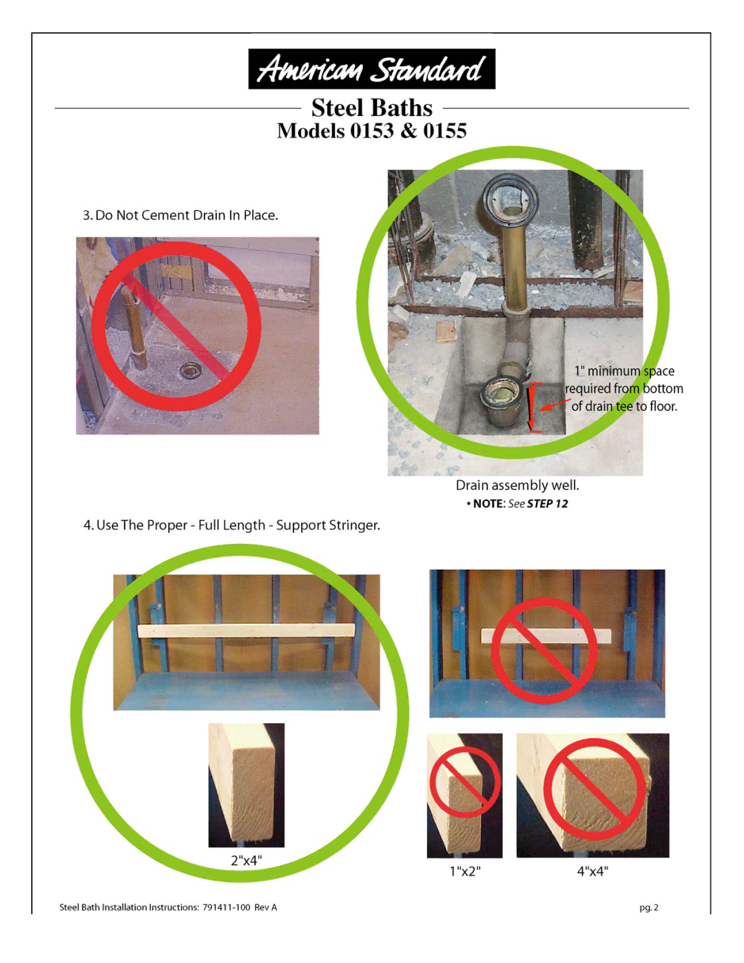 American Standard 155, 153 installation instructions 