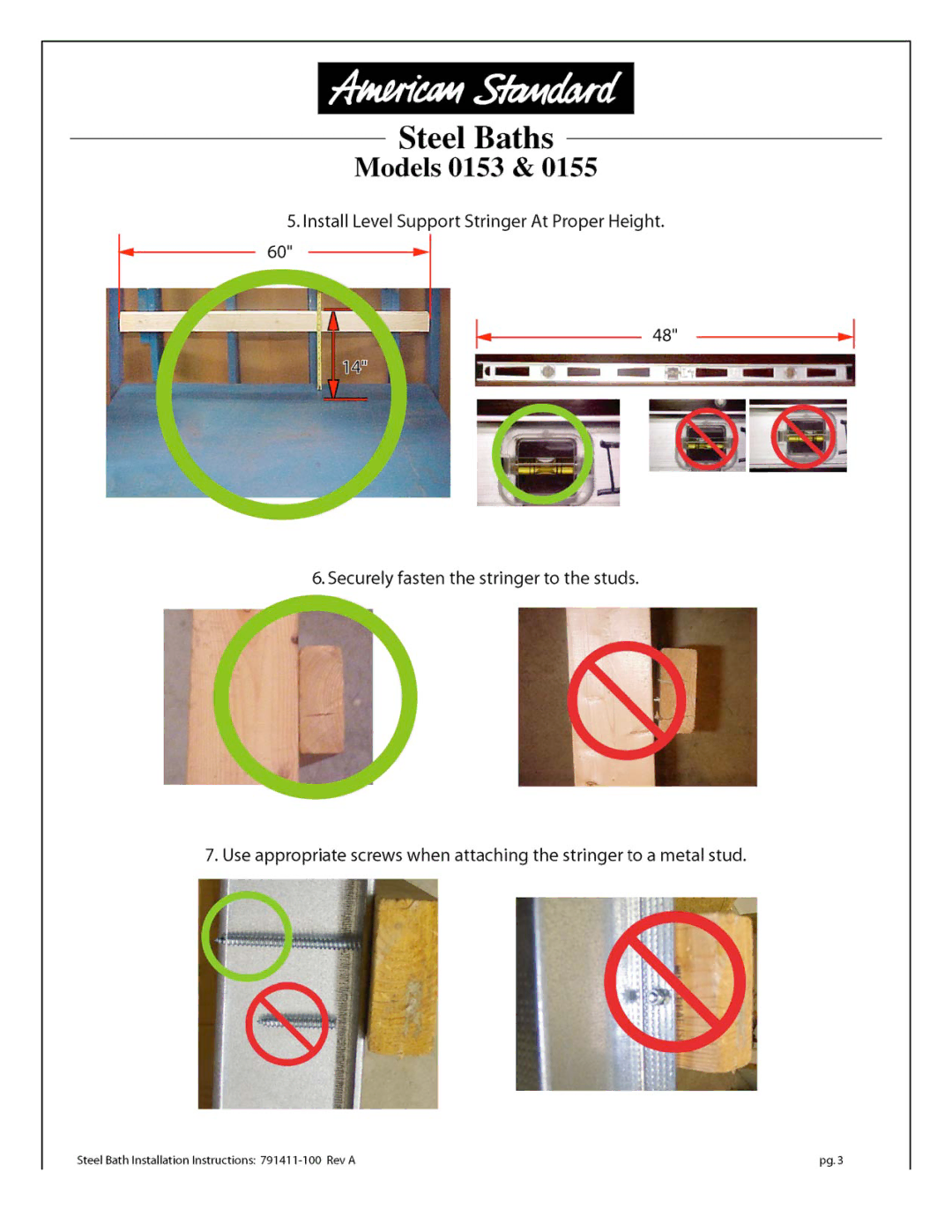 American Standard 153, 155 installation instructions 