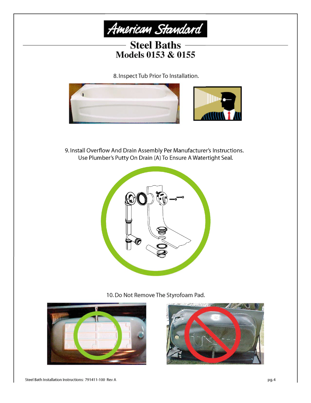 American Standard 155, 153 installation instructions 