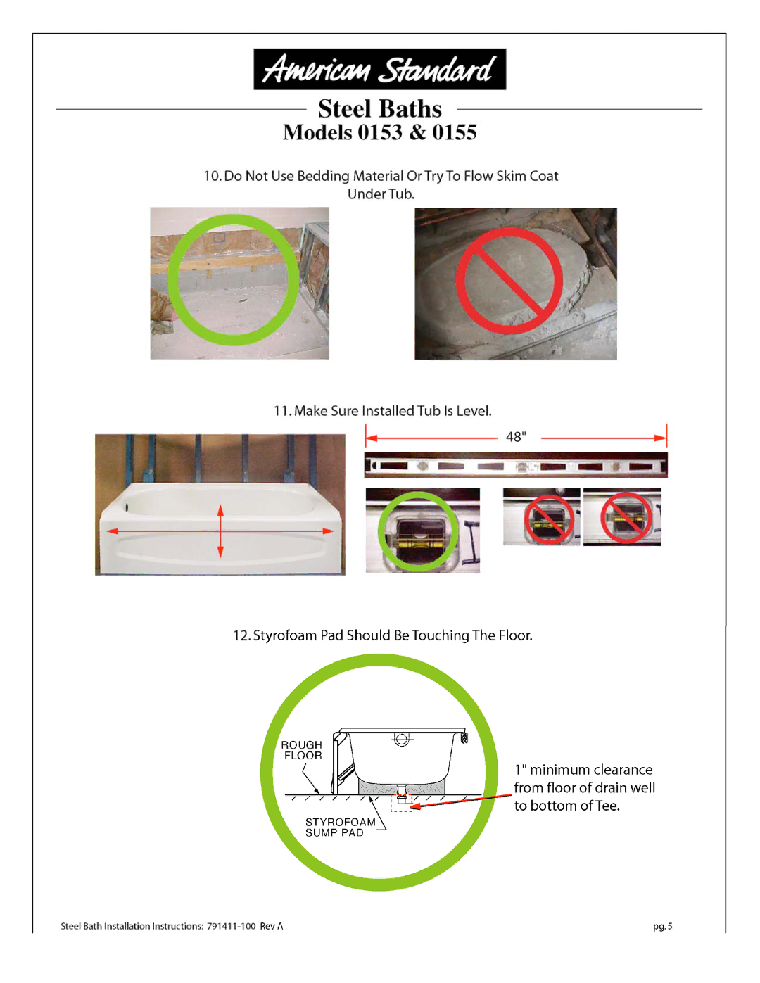 American Standard 153, 155 installation instructions 