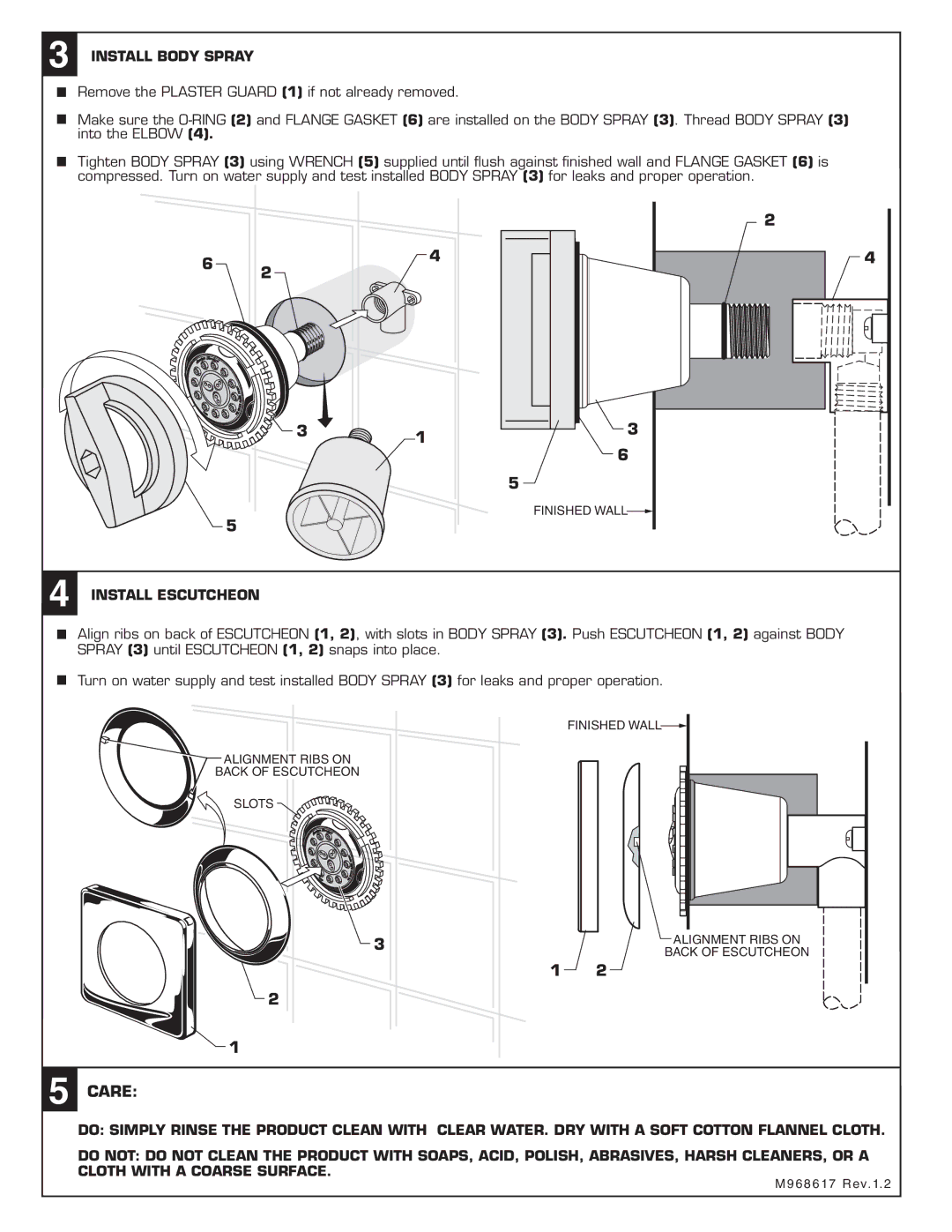 American Standard 1660.13, 1660.14 installation instructions Install Body Spray, Install Escutcheon 