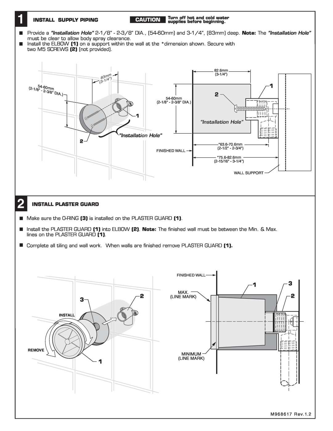 American Standard 1660.14, 1660.13 Install Supply Piping, “Installation Hole”, Install Plaster Guard 