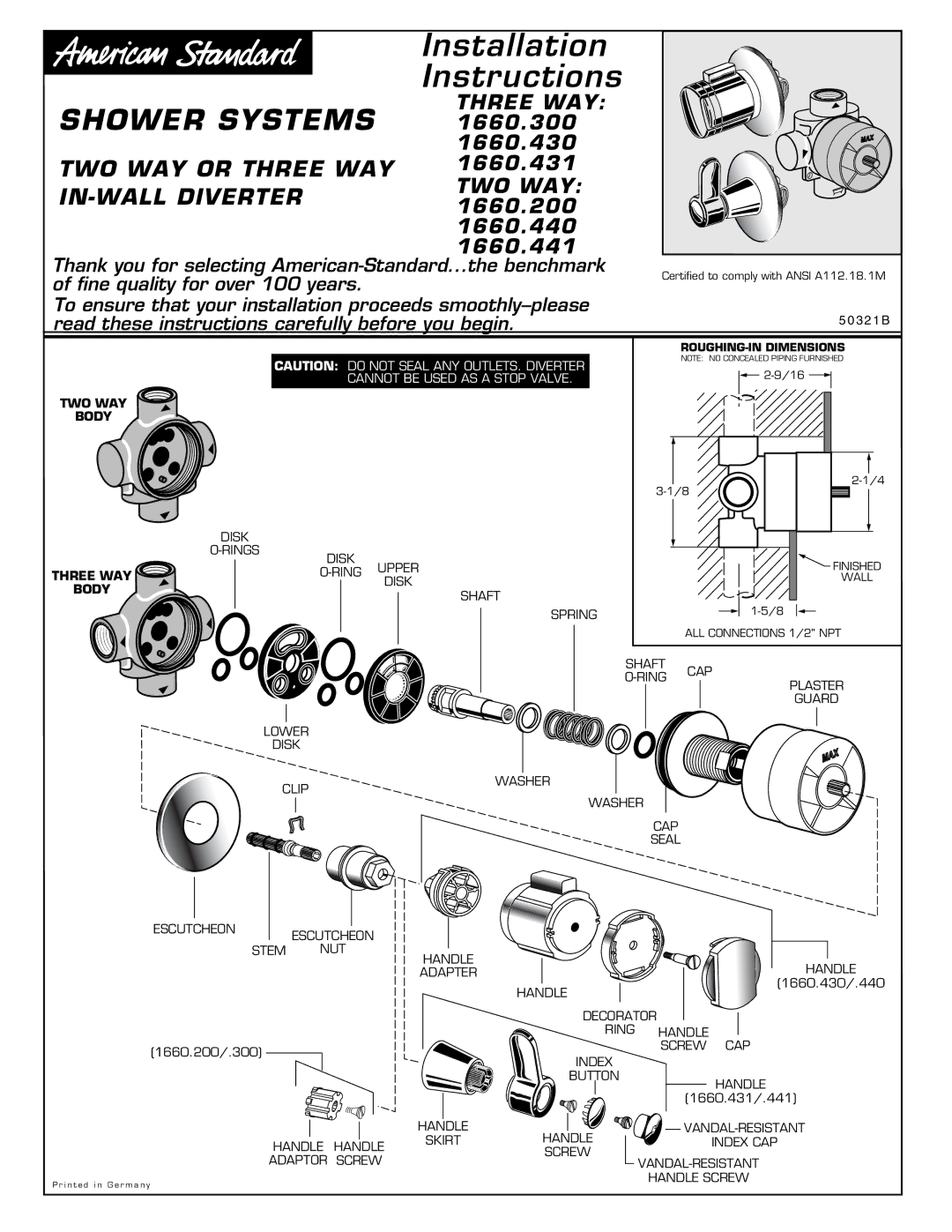 American Standard 1660.431, 1660.430, 1660.440, 1660.441 installation instructions Instructions, ROUGHING-IN Dimensions 