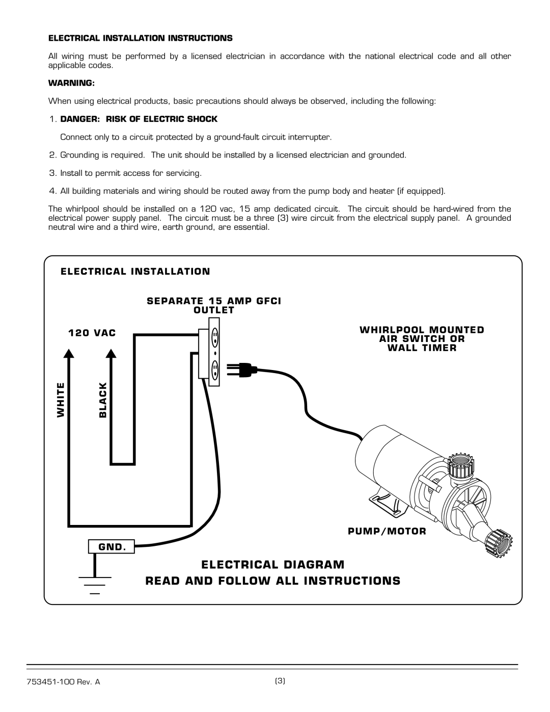 American Standard 1730 SERIES installation instructions Electrical Diagram Read and Follow ALL Instructions 