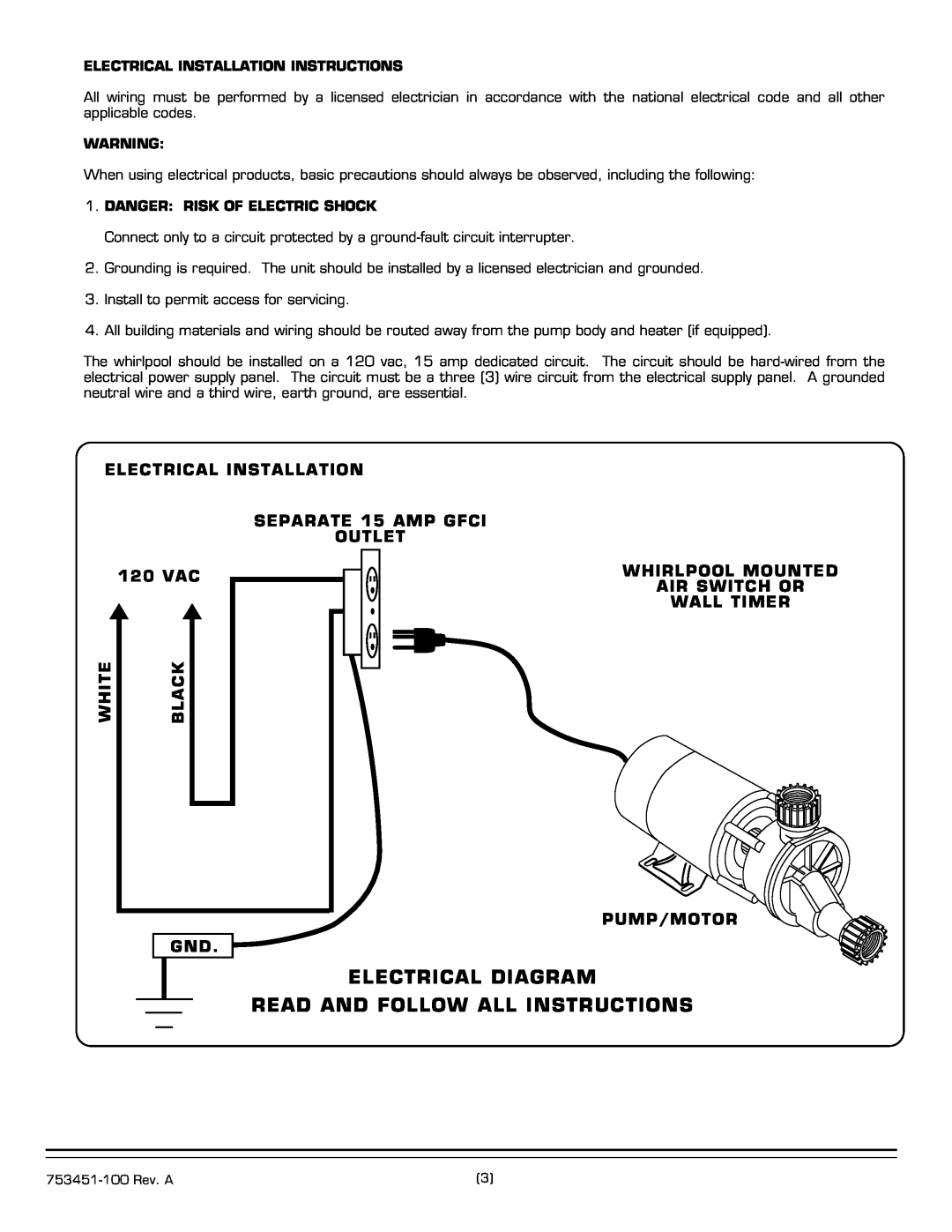 American Standard 1730 SERIES installation instructions Electrical Diagram, Read And Follow All Instructions 