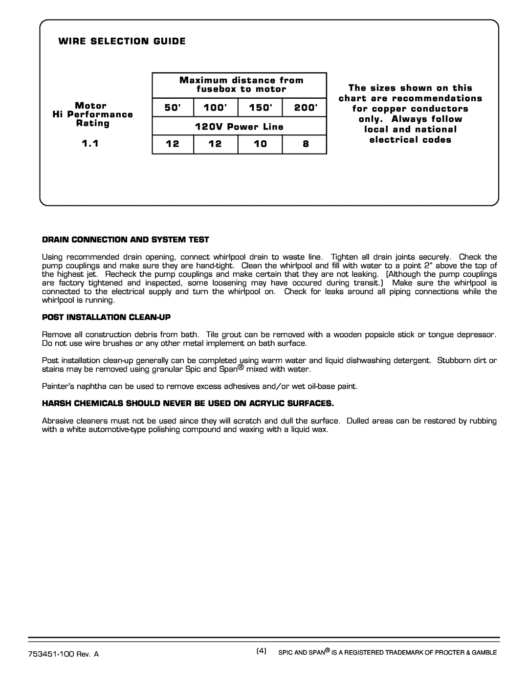 American Standard 1730 SERIES installation instructions Wire Selection Guide 