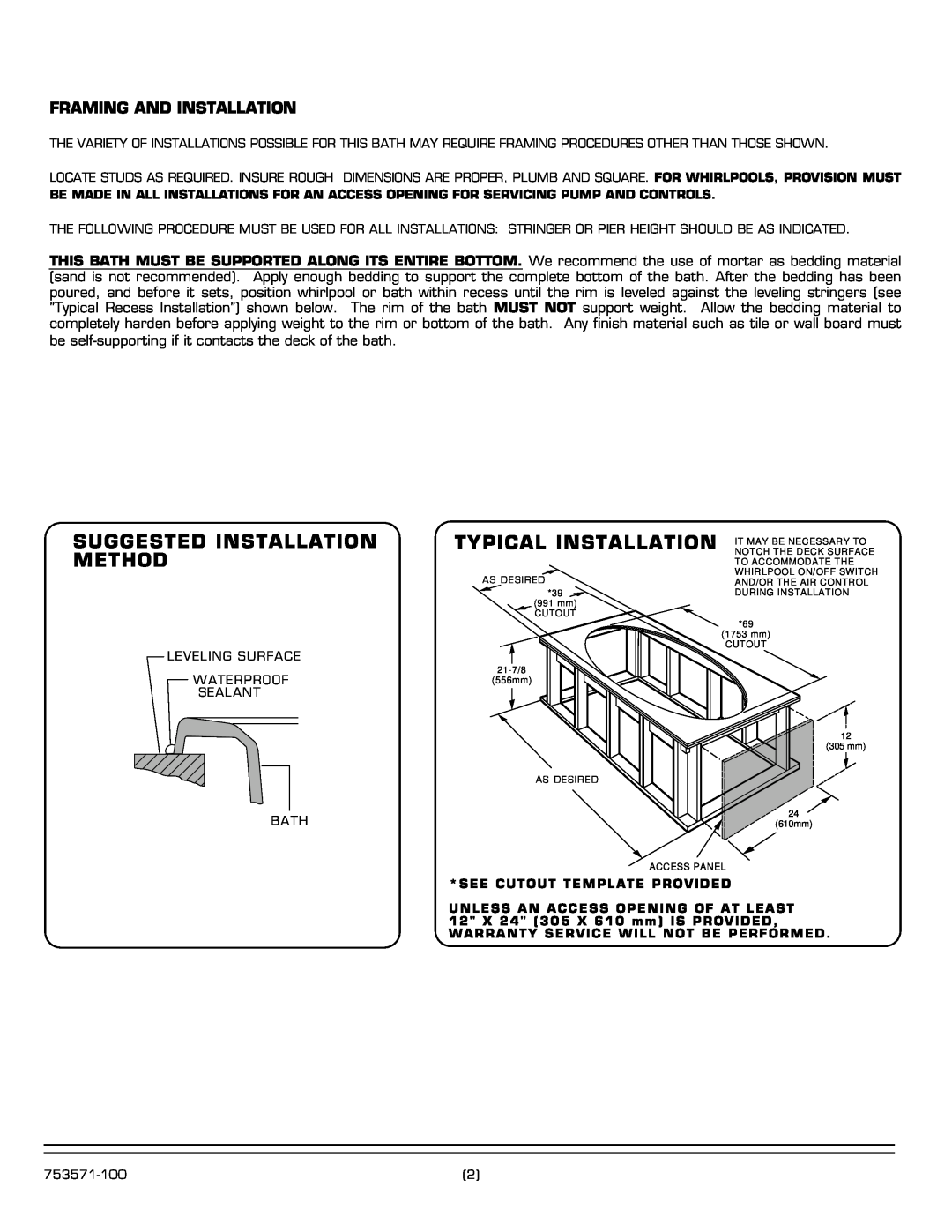American Standard 1742 Series Suggested Installation Method, Typical Installation, Framing And Installation 
