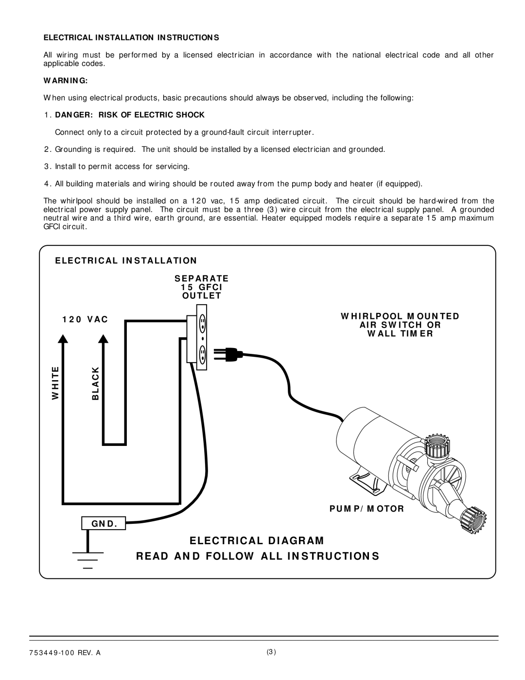 American Standard 1748 Electrical Installation Separate Gfci Outlet, Electrical Installation Instructions 