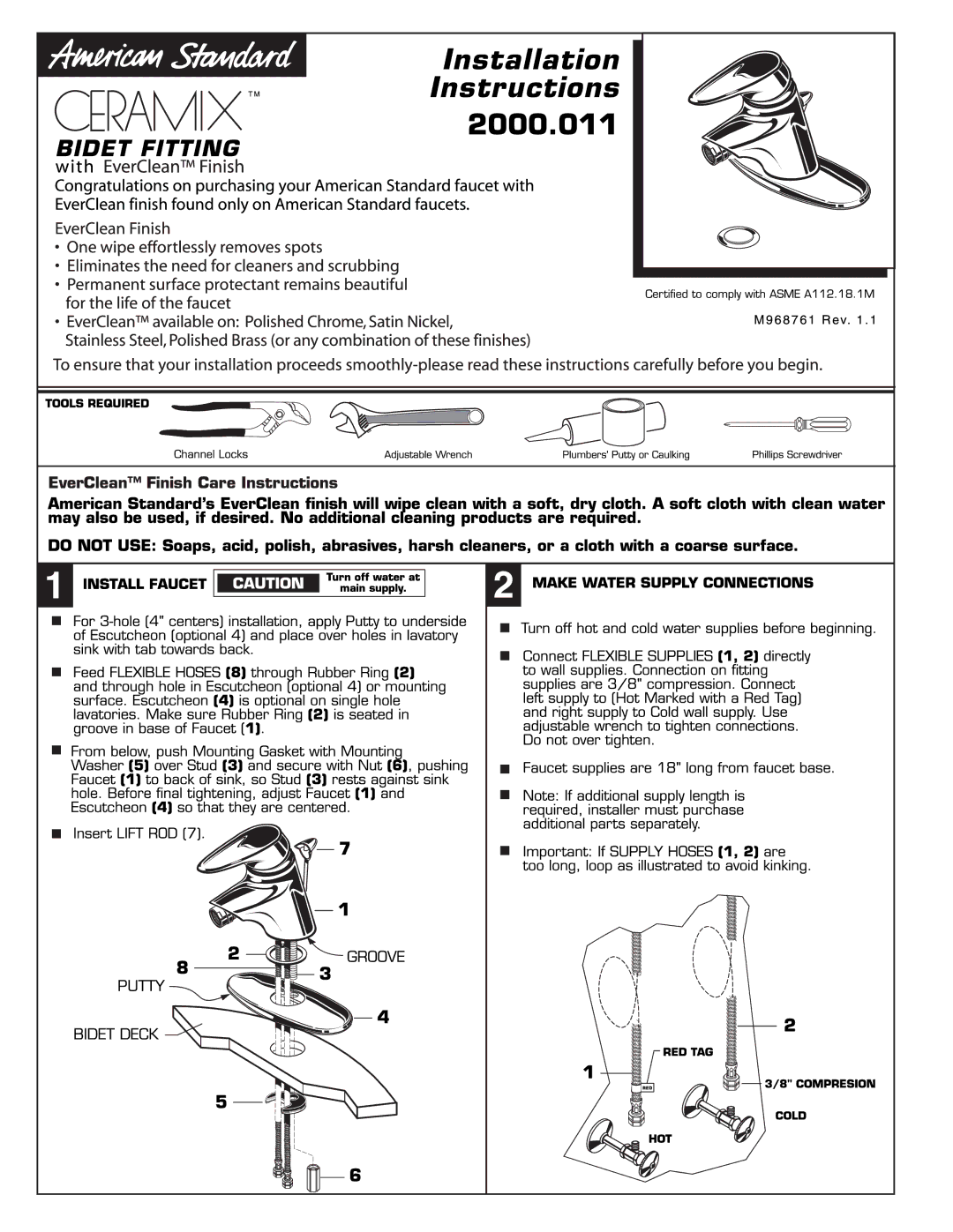 American Standard 2000.011 manual 