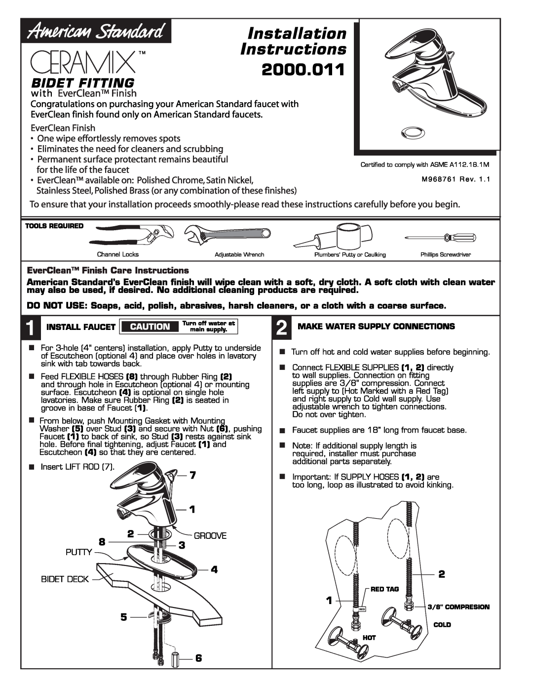American Standard 2000.011 manual 