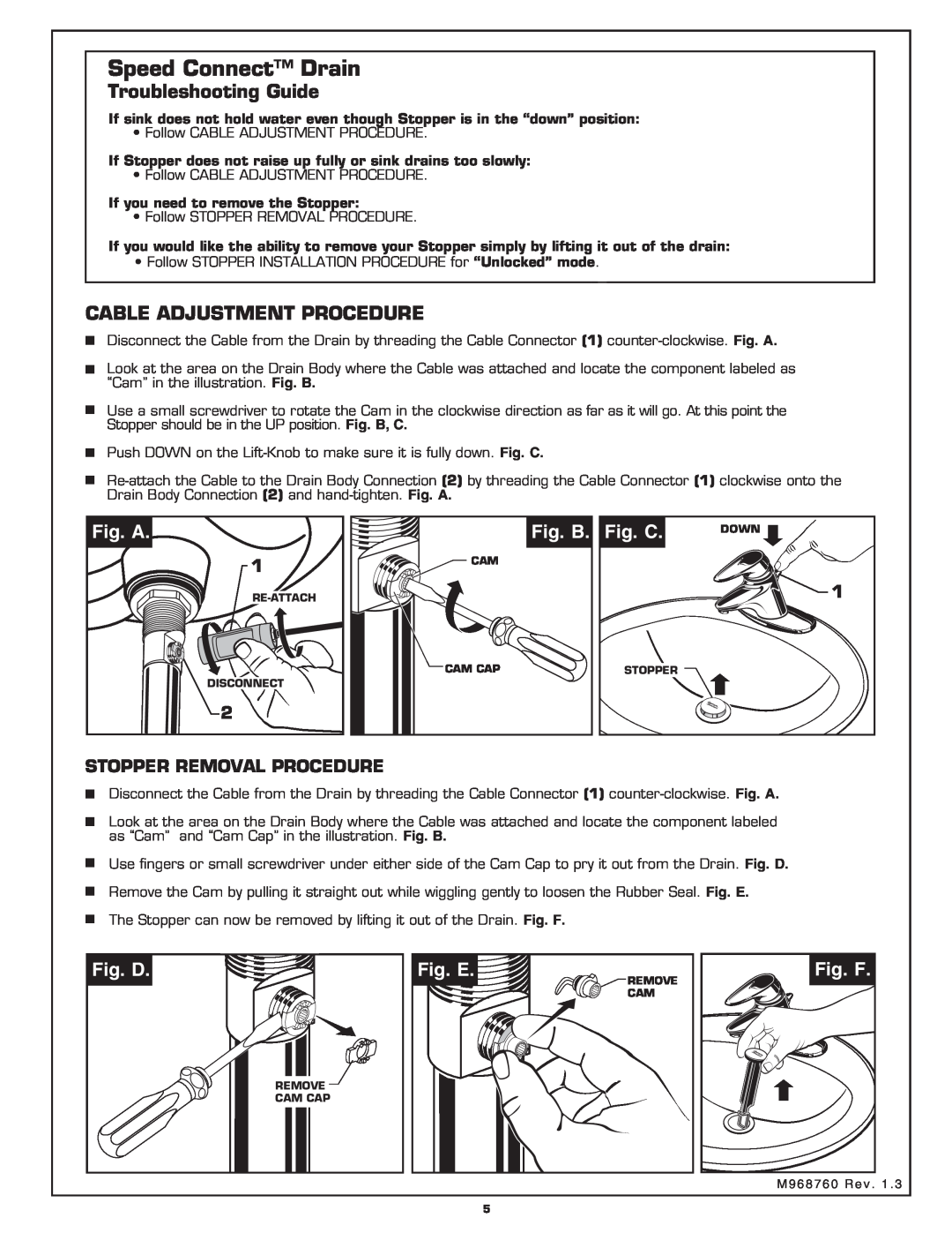 American Standard 2000.16X Troubleshooting Guide, Cable Adjustment Procedure, Fig. A, Fig. B, Fig. C, Fig. D, Fig. E 