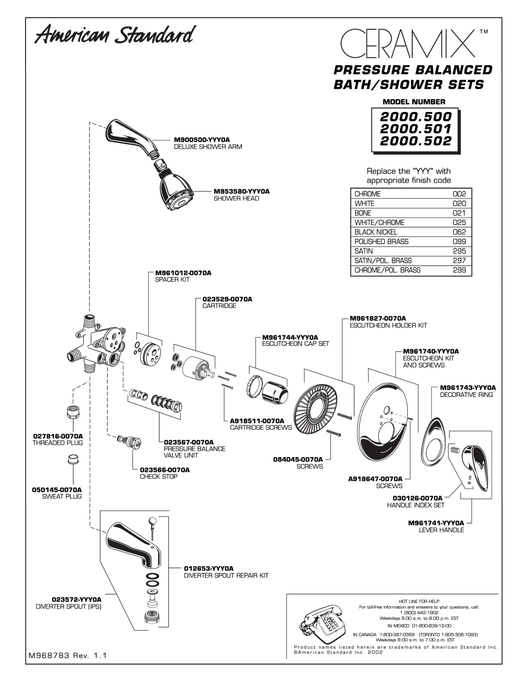 American Standard 2000.500, 2000.501, 2000.502 manual 