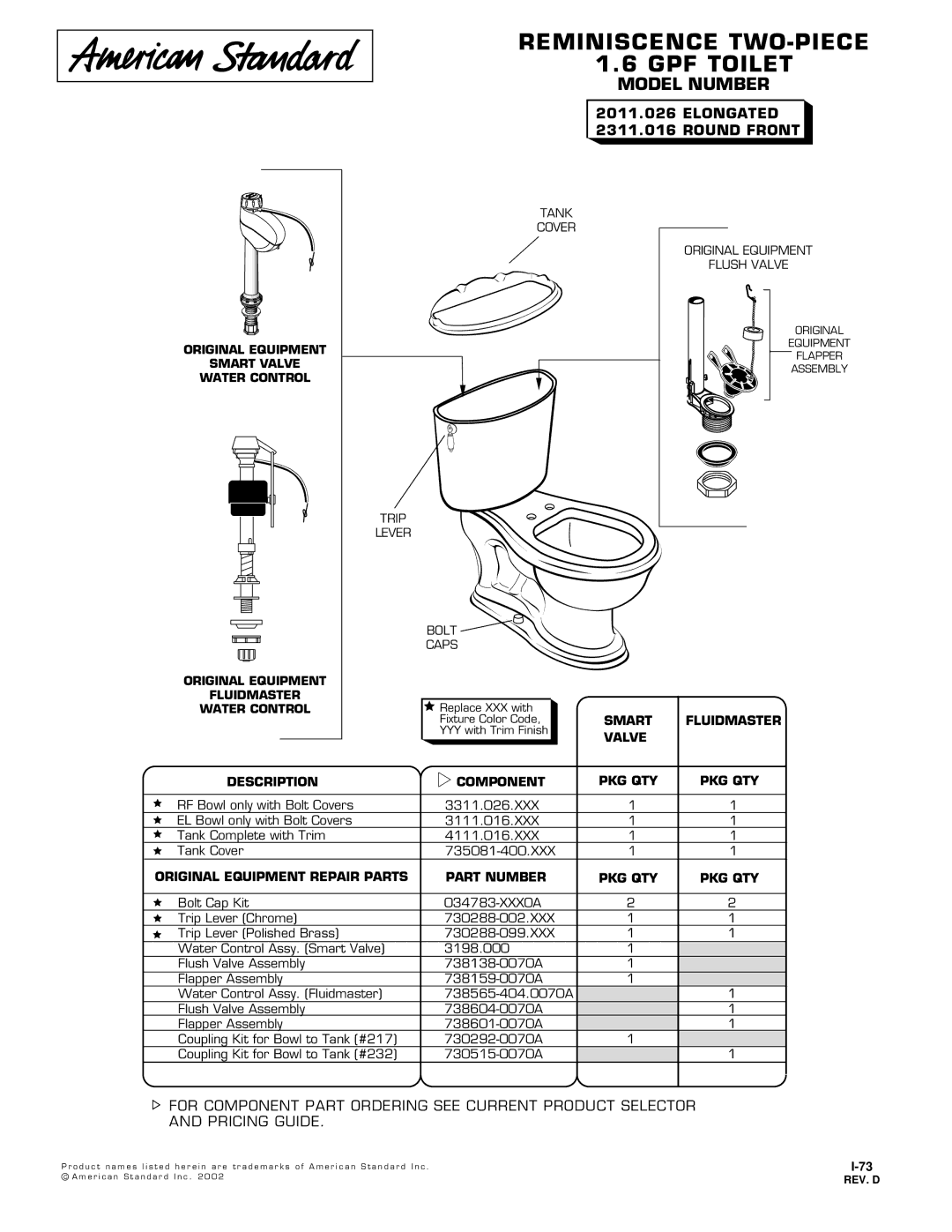 American Standard 2011.026 Elongated manual Reminiscence TWO-PIECE, GPF Toilet, Model Number, Round Front 