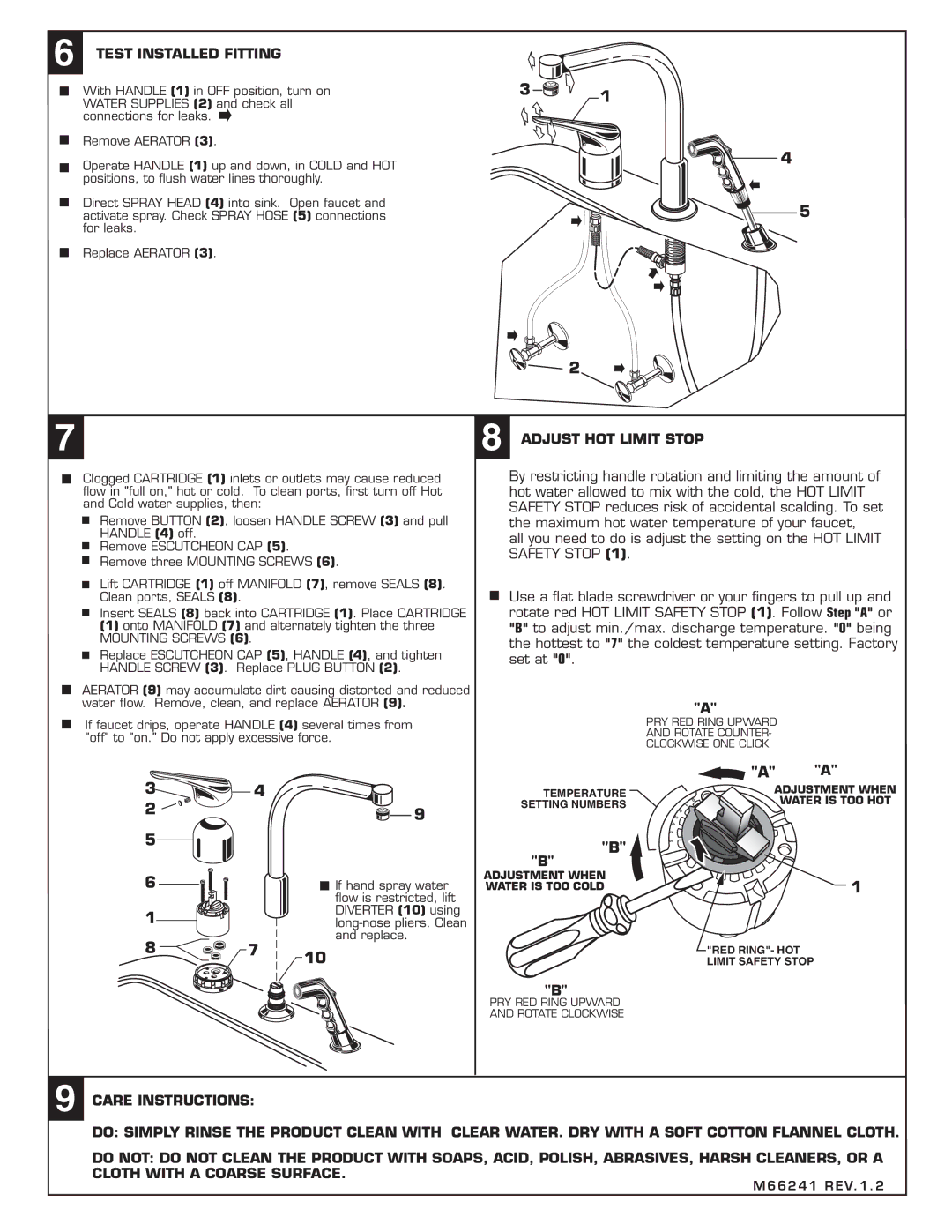 American Standard 2021.831 installation instructions Test Installed Fitting, Adjust HOT Limit Stop 