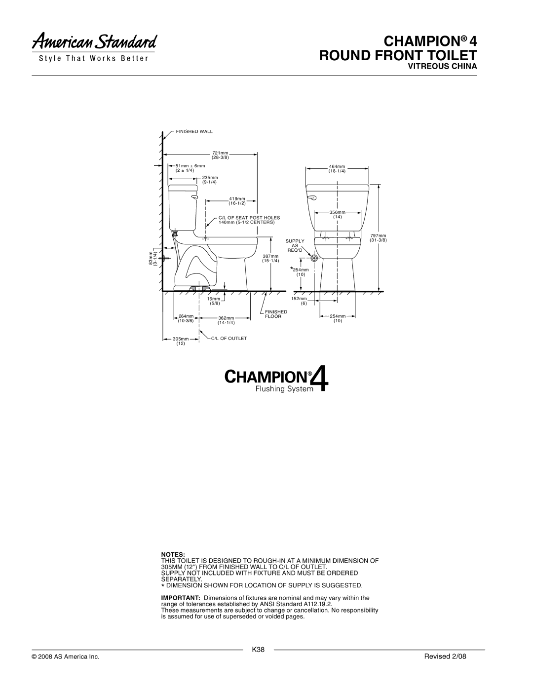 American Standard 2023.214 warranty Finished Wall, Reqd 