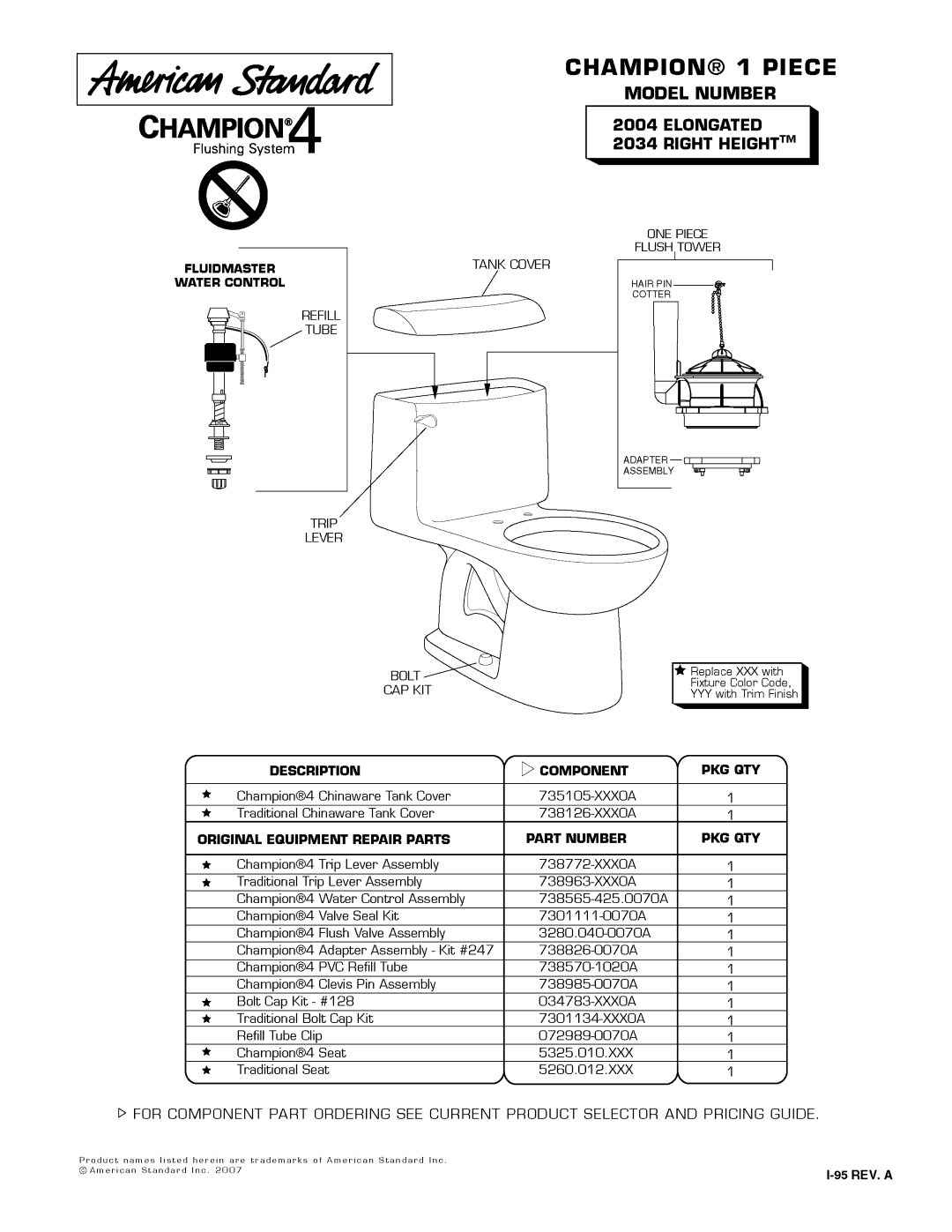 American Standard 2004 Elongated, 2034 Right Height manual 