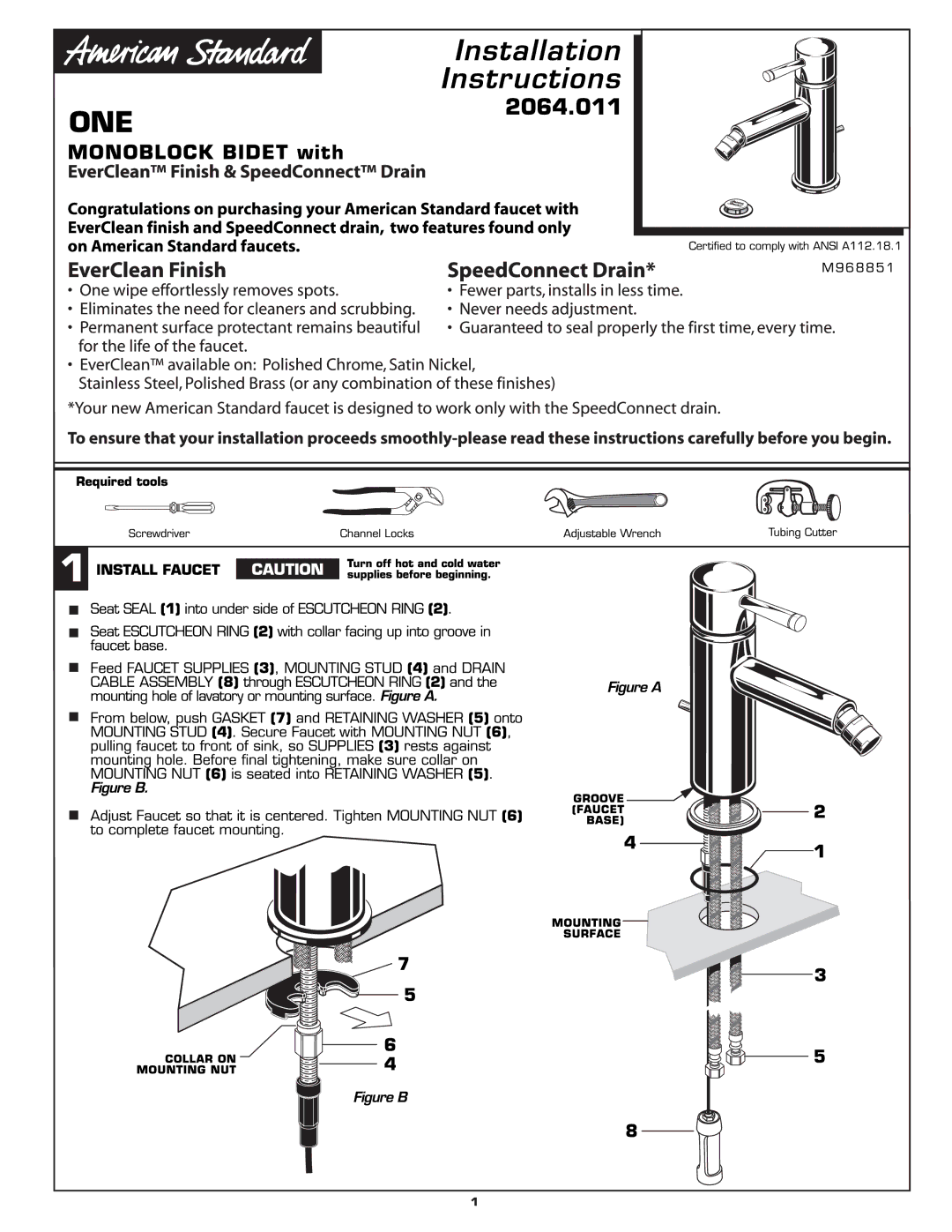 American Standard 2064.011 manual 