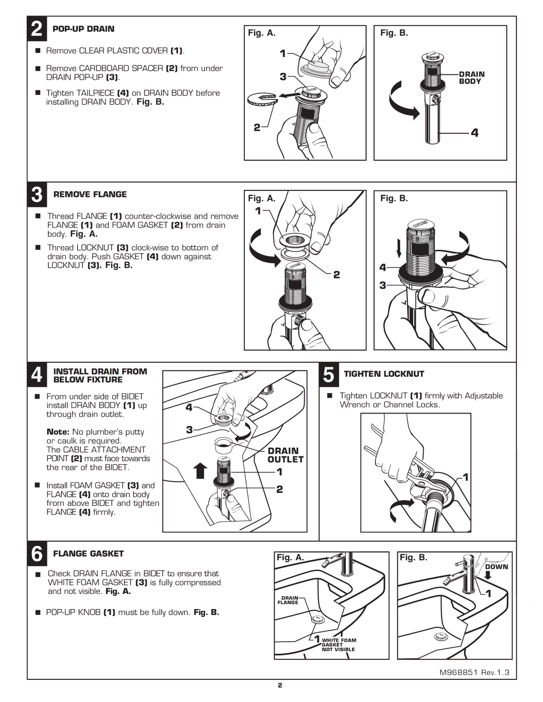 American Standard 2064.011 POP-UP Drain, Remove Flange, Install Drain from Tighten Locknut Below Fixture, Flange Gasket 