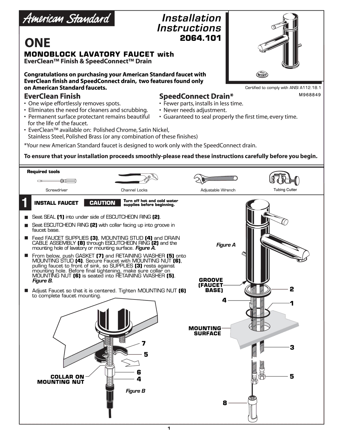 American Standard 2064.101 manual 