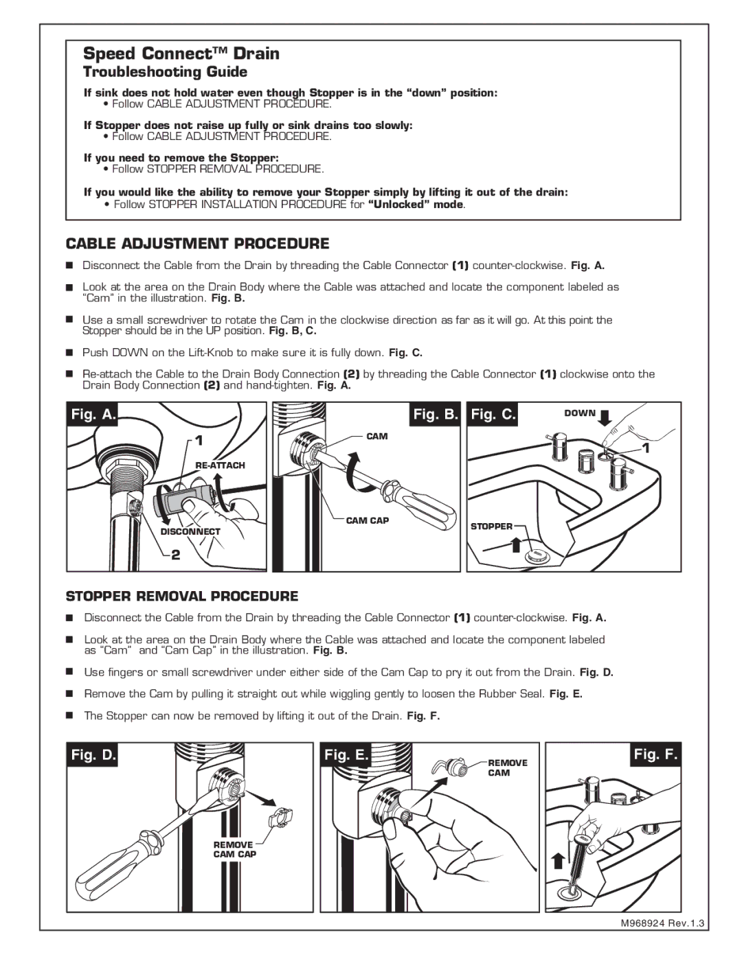 American Standard 2064.4 Troubleshooting Guide, Follow Cable Adjustment Procedure, Follow Stopper Removal Procedure 