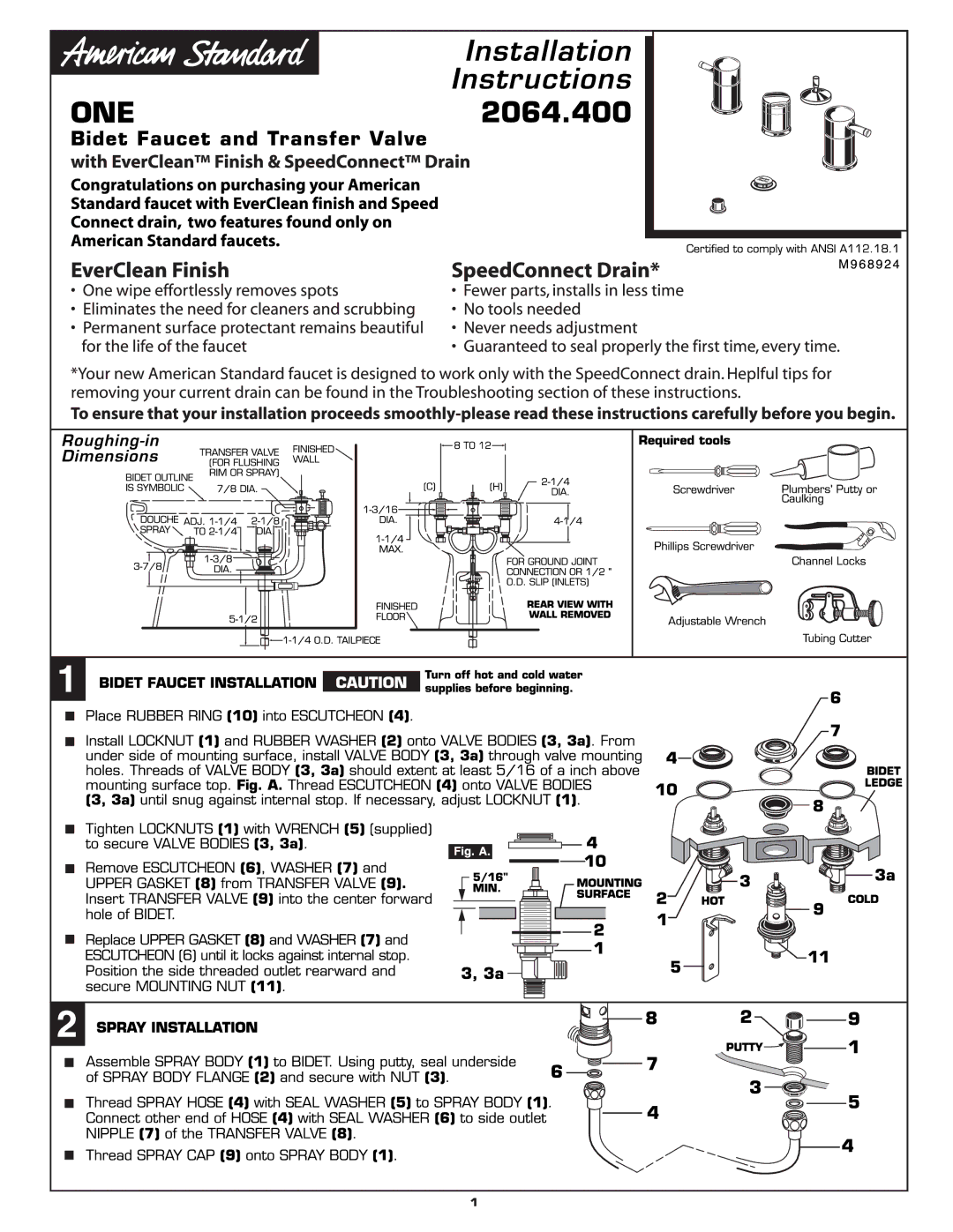 American Standard 2064.400 manual 