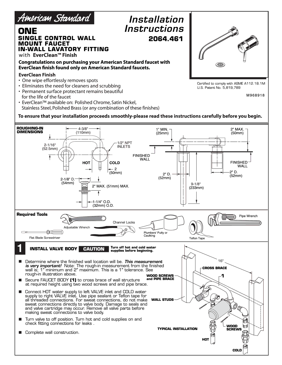 American Standard 2064.461 manual 