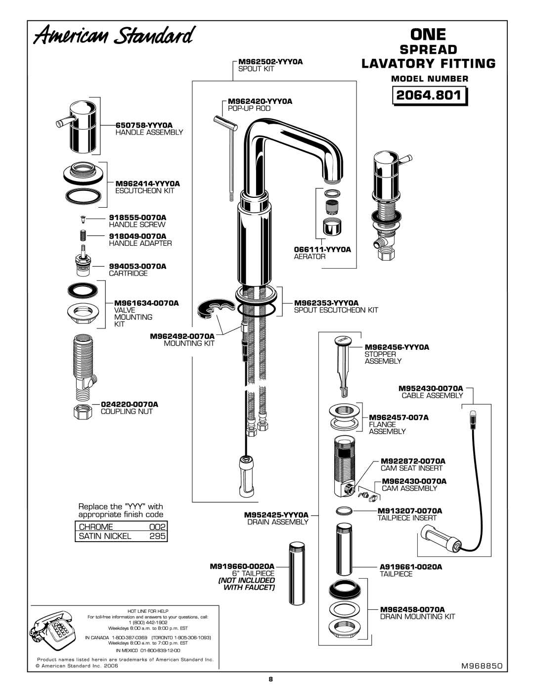 American Standard 2064.801 manual 