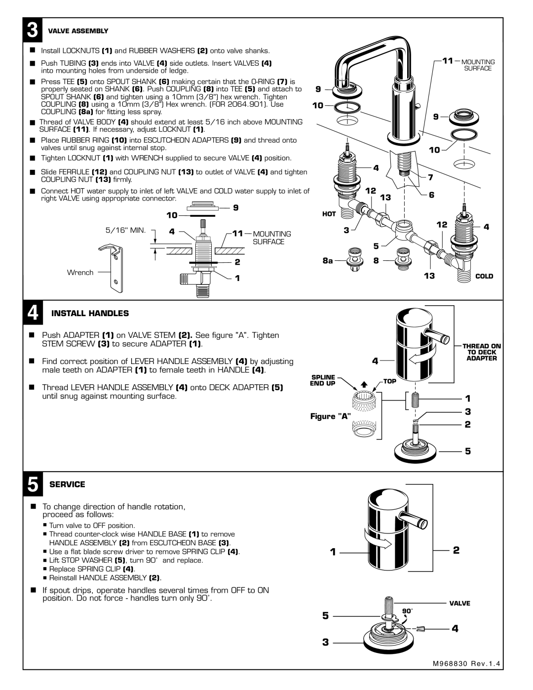 American Standard 2064.90X Install Handles, Male teeth on Adapter 1 to female teeth in Handle, Service 