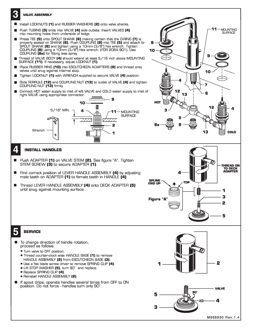 American Standard 2064.90X installation instructions Install Handles, Figure A, Service 