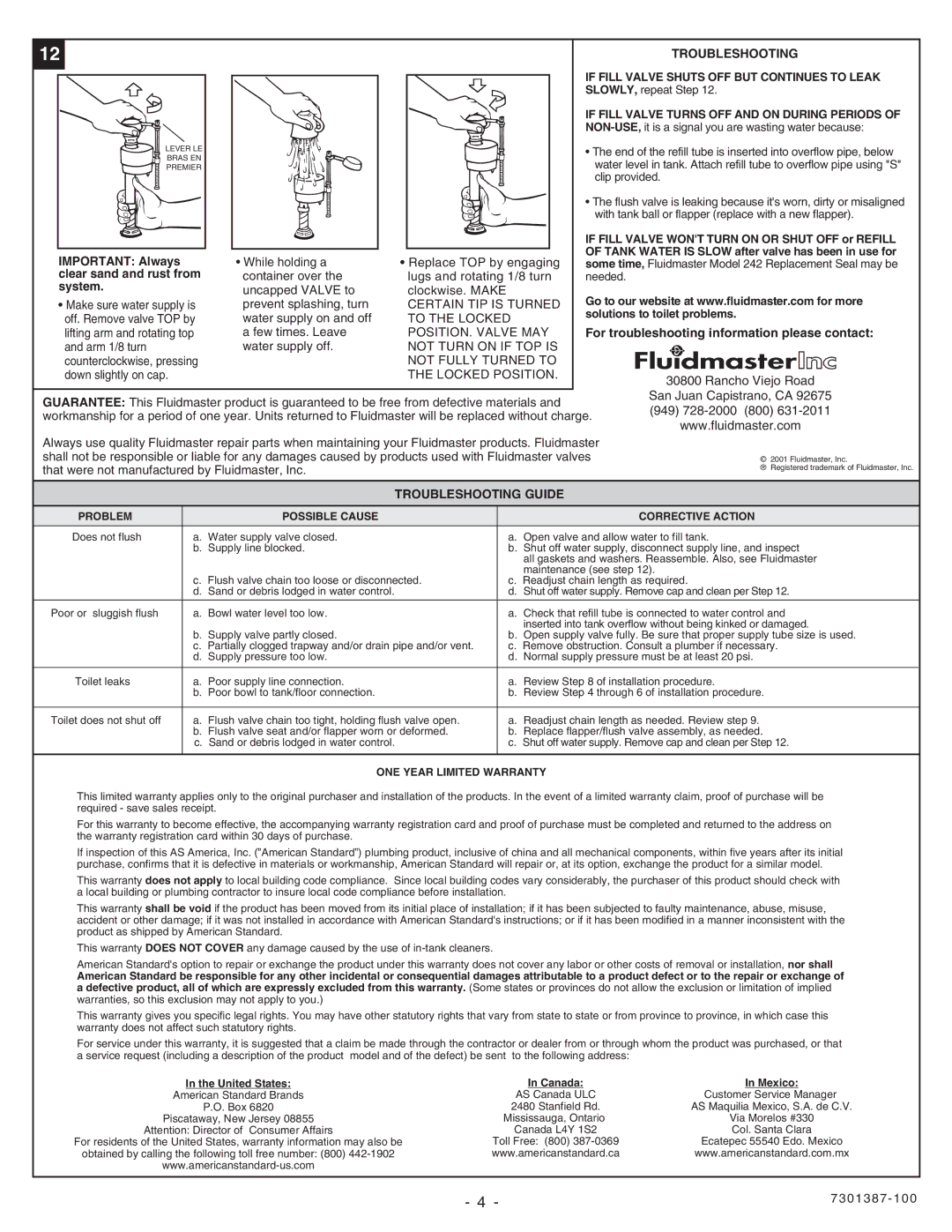 American Standard 2097.012 Troubleshooting Guide, If Fill Valve Shuts OFF but Continues to Leak 