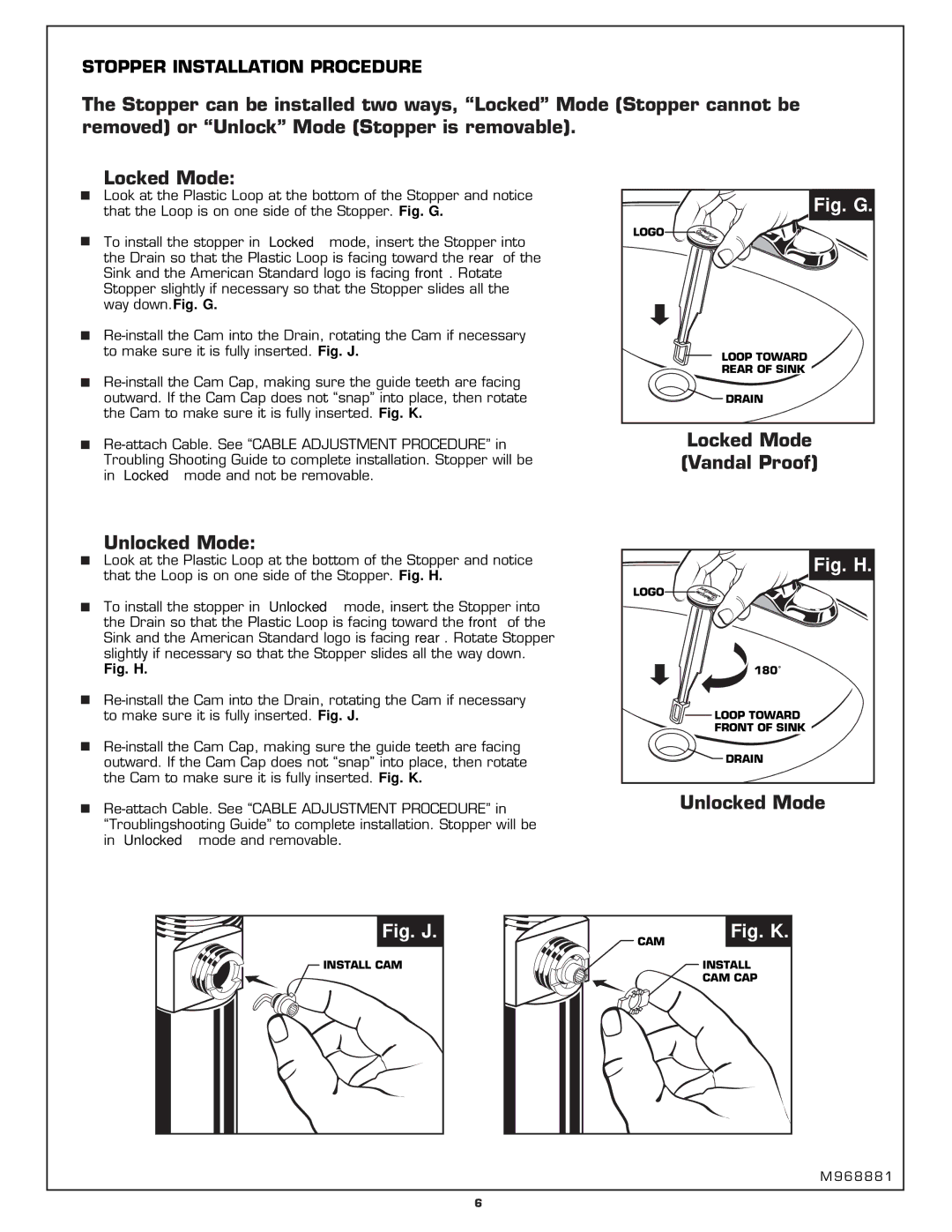 American Standard 2175.502 installation instructions Fig. G 