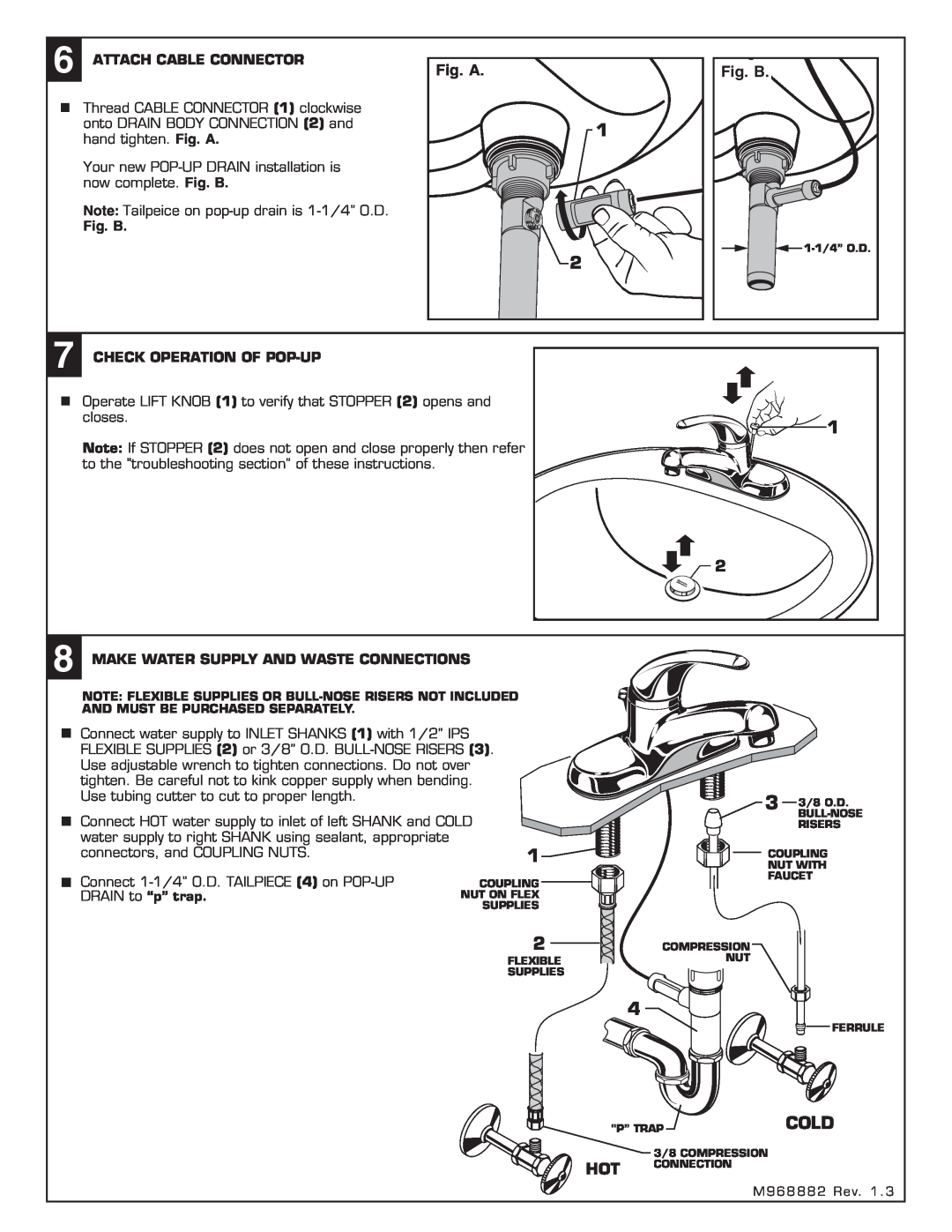 American Standard Single Control Lavatory Faucet with Speed Connect Drain, 2175.503 Cold, Fig. A, Fig. B 