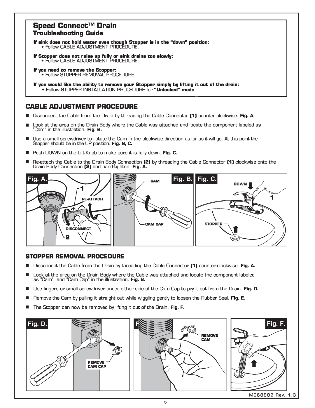 American Standard Single Control Lavatory Faucet with Speed Connect Drain Troubleshooting Guide, Fig. A, Fig. B, Fig. C 