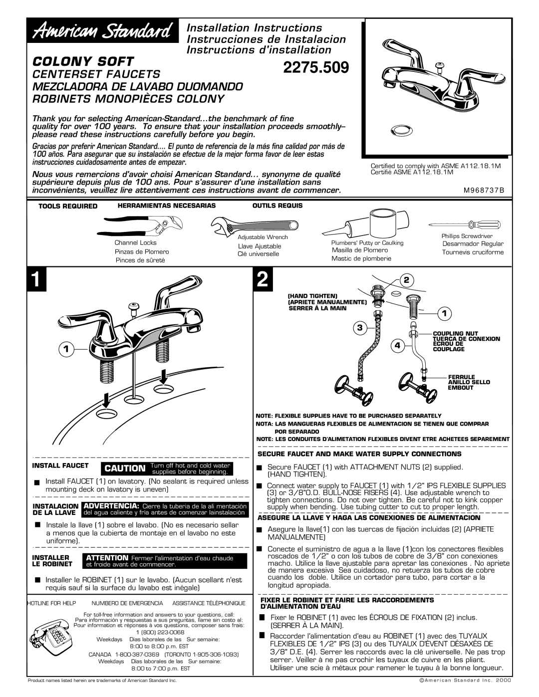 American Standard 2275.509 installation instructions 