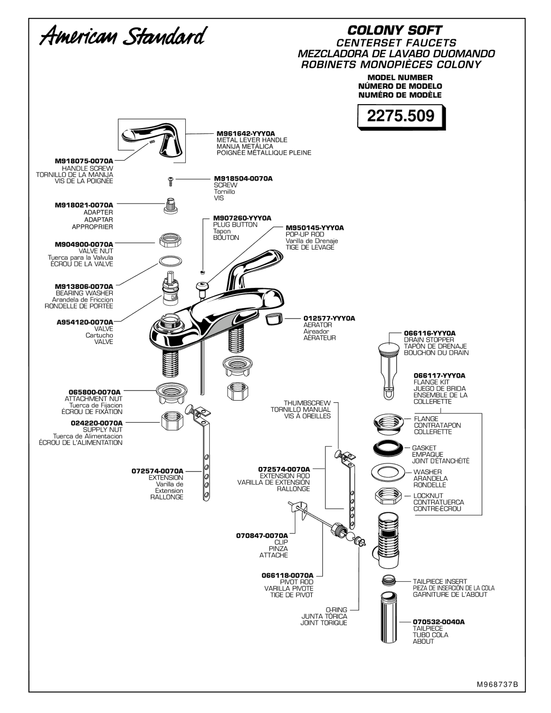 American Standard 2275.509 installation instructions Model Number Número DE Modelo Numéro DE Modèle 