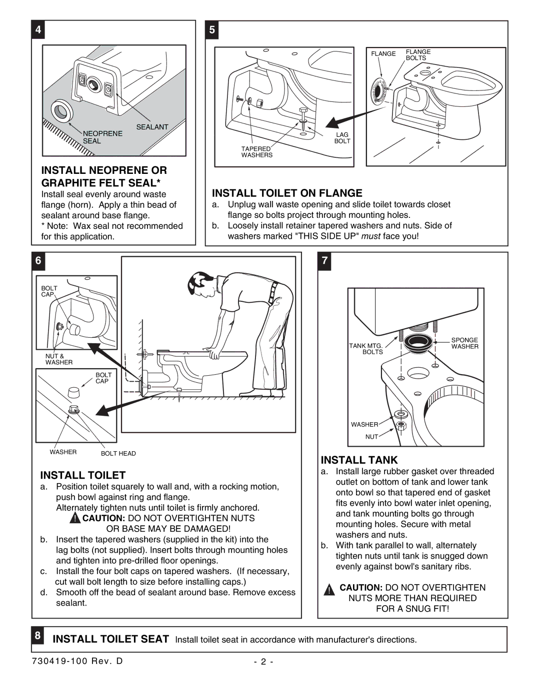 American Standard 2320 Elongated Install Neoprene or Graphite Felt Seal, Install Toilet on Flange, Install Tank 