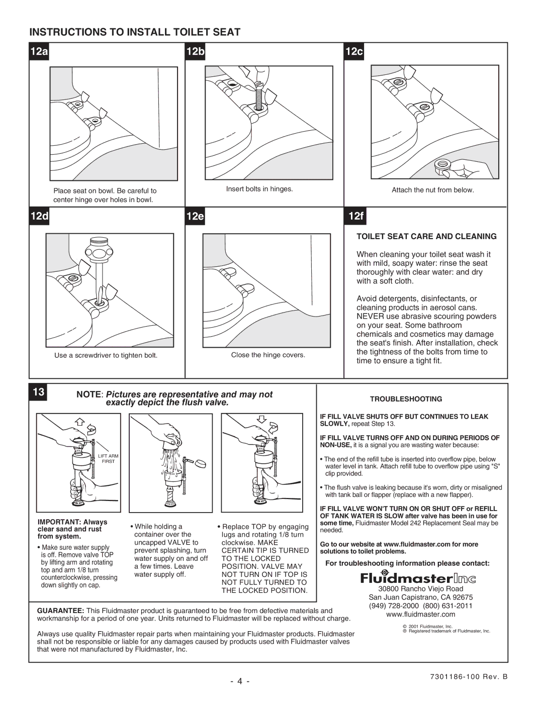 American Standard 2399, 2359, 2388 installation instructions Instructions to Install Toilet Seat, Troubleshooting 