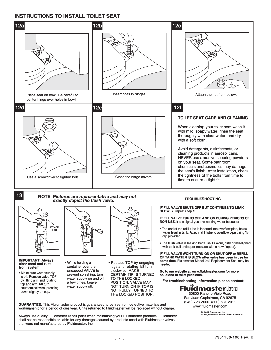 American Standard 2399, 2359, 2388 Instructions To Install Toilet Seat, NOTE Pictures are representative and may not 